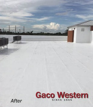Restored EPDM rubber commercial flat roof with a reflective coating